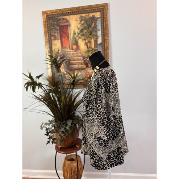 Kathy Che Women Blouse 18 Animal Print Y2K Open Front Hidden Botton Short Sleeve - Picture 4 of 9